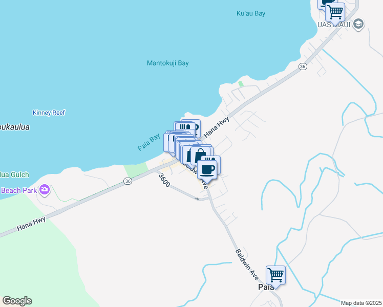 map of restaurants, bars, coffee shops, grocery stores, and more near 28 Hoku Place in Paia