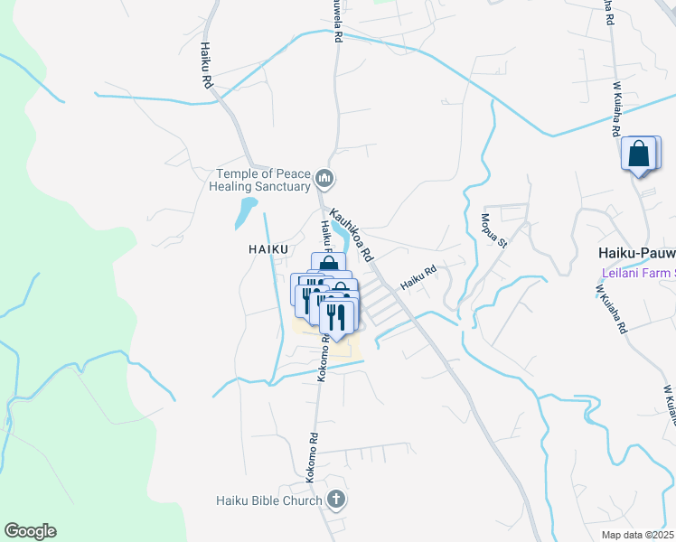 map of restaurants, bars, coffee shops, grocery stores, and more near 705 Haiku Road in Haiku-Pauwela