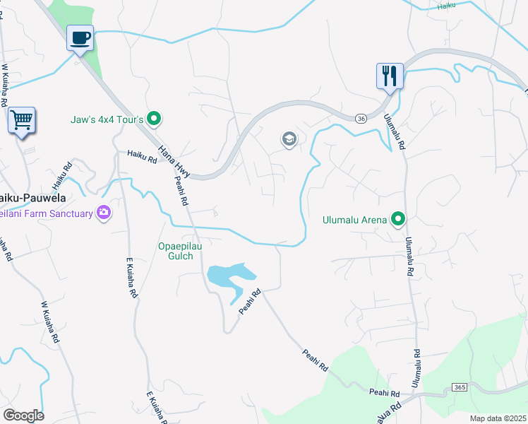 map of restaurants, bars, coffee shops, grocery stores, and more near 160 Hohani Place in Haiku-Pauwela
