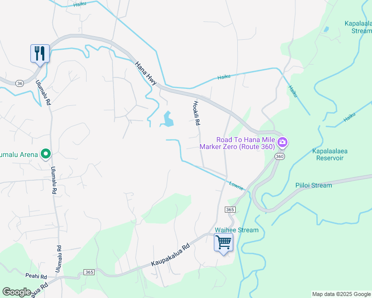 map of restaurants, bars, coffee shops, grocery stores, and more near 45 Leleaka Place in Haiku-Pauwela