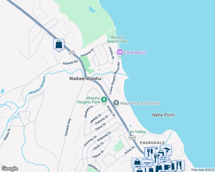 map of restaurants, bars, coffee shops, grocery stores, and more near 924 Puuloa Street in Wailuku