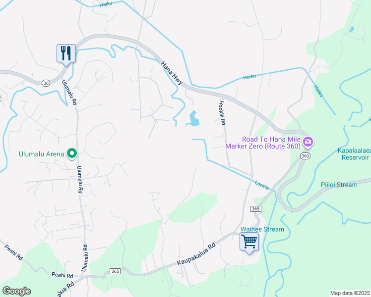 map of restaurants, bars, coffee shops, grocery stores, and more near 45 Leleaka Place in Haiku-Pauwela