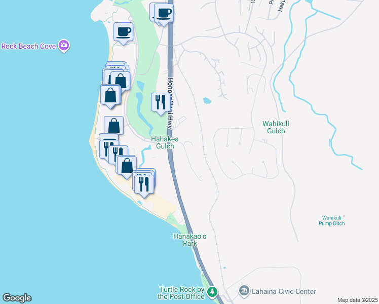 map of restaurants, bars, coffee shops, grocery stores, and more near 69 Halelo Street in Lahaina