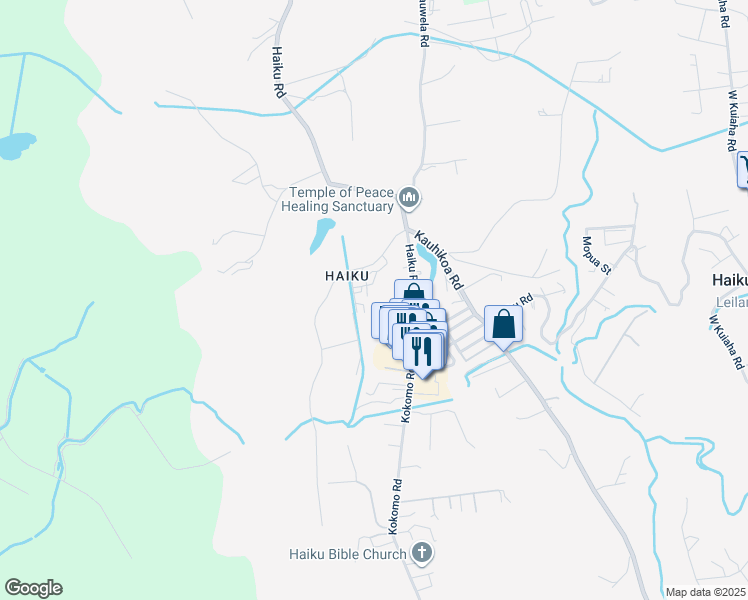 map of restaurants, bars, coffee shops, grocery stores, and more near 187 Auwaha Street in Haiku-Pauwela