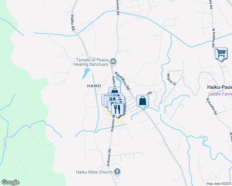 map of restaurants, bars, coffee shops, grocery stores, and more near 705 Haiku Road in Haiku-Pauwela