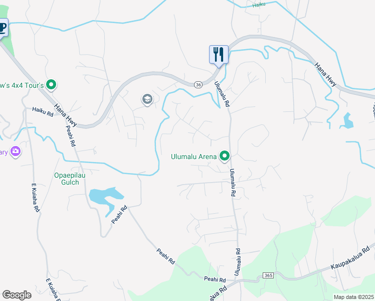 map of restaurants, bars, coffee shops, grocery stores, and more near 222 Laniloa Way in Haiku-Pauwela