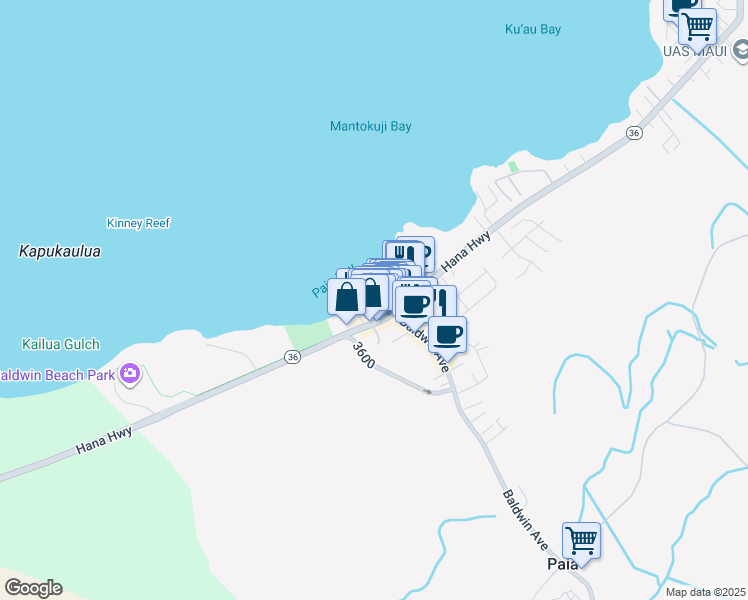 map of restaurants, bars, coffee shops, grocery stores, and more near 29 Nalu Place in Paia