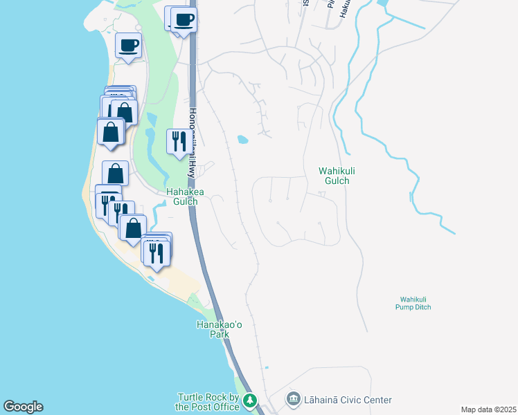 map of restaurants, bars, coffee shops, grocery stores, and more near 227 Anapuni Loop in Lahaina