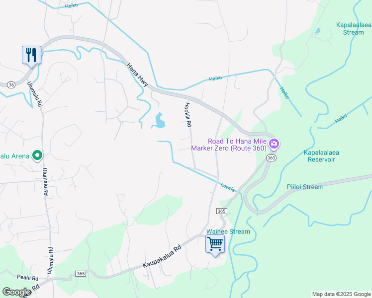 map of restaurants, bars, coffee shops, grocery stores, and more near 0 Leleaka Place in Haiku-Pauwela