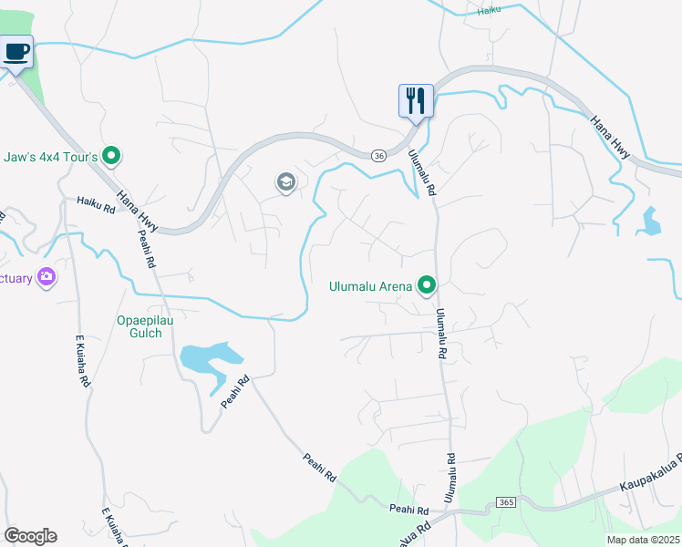 map of restaurants, bars, coffee shops, grocery stores, and more near 265 Kaokoa Way in Haiku-Pauwela