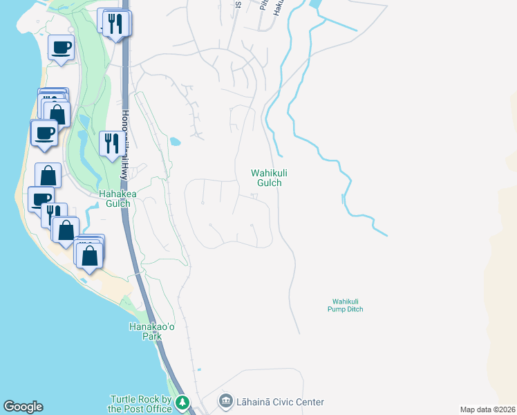 map of restaurants, bars, coffee shops, grocery stores, and more near 870 Anapuni Loop in Lahaina