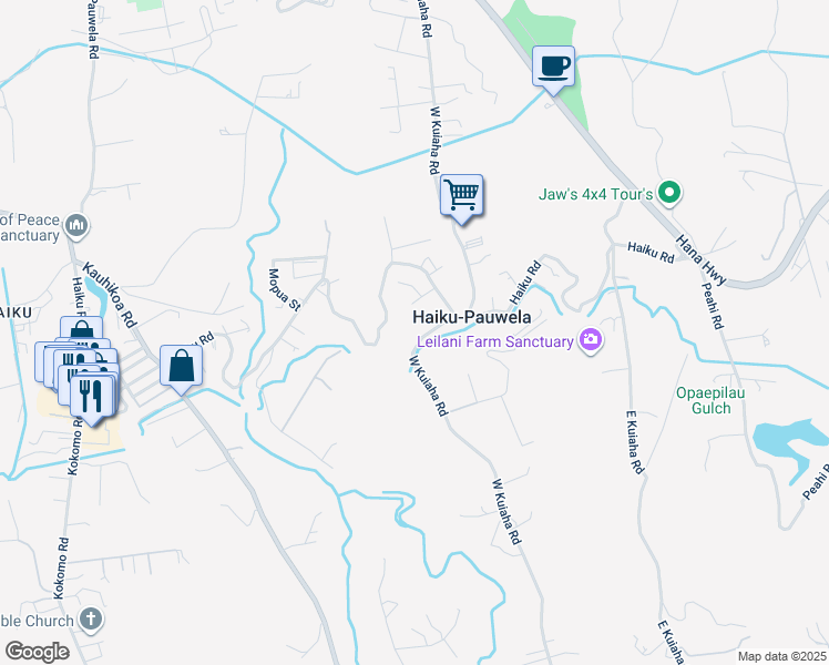 map of restaurants, bars, coffee shops, grocery stores, and more near 564 West Kuiaha Road in Haiku-Pauwela