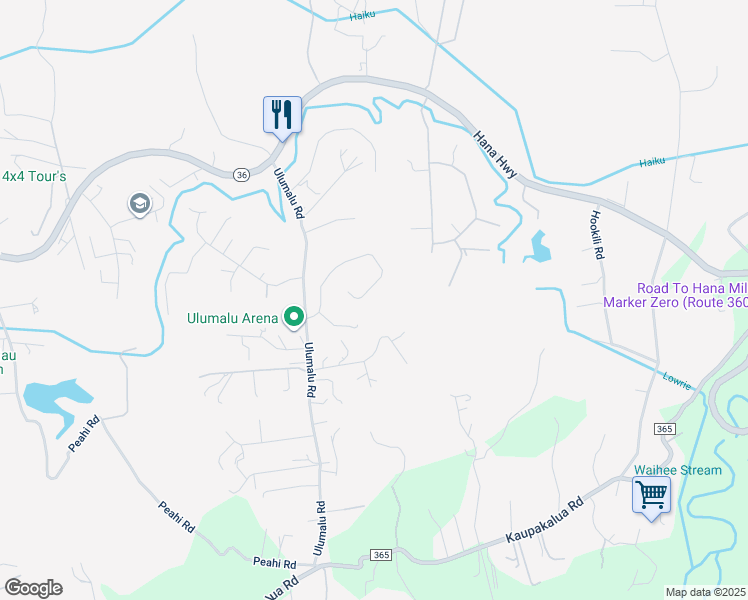 map of restaurants, bars, coffee shops, grocery stores, and more near 4525 Une Place in Haiku-Pauwela