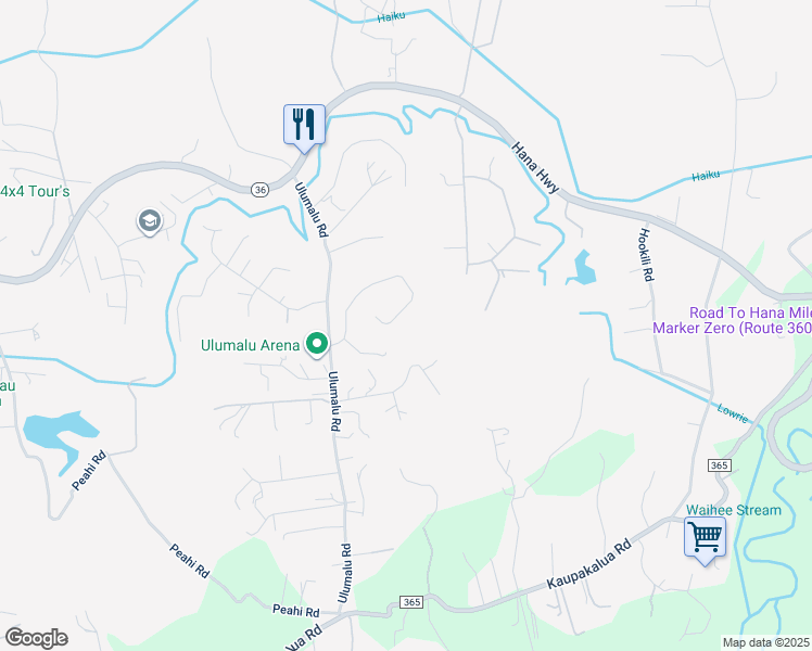 map of restaurants, bars, coffee shops, grocery stores, and more near 4525 Une Place in Haiku-Pauwela