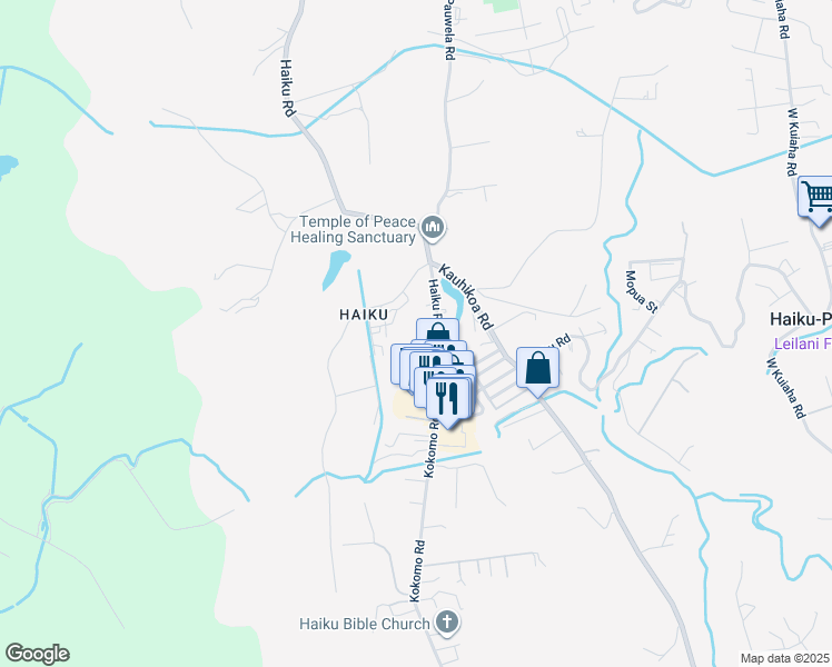 map of restaurants, bars, coffee shops, grocery stores, and more near 23 Laupapa Place in Haiku-Pauwela