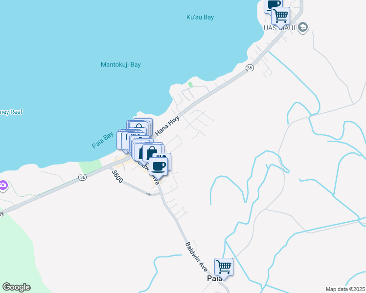 map of restaurants, bars, coffee shops, grocery stores, and more near 246 Kahiko Street in Paia