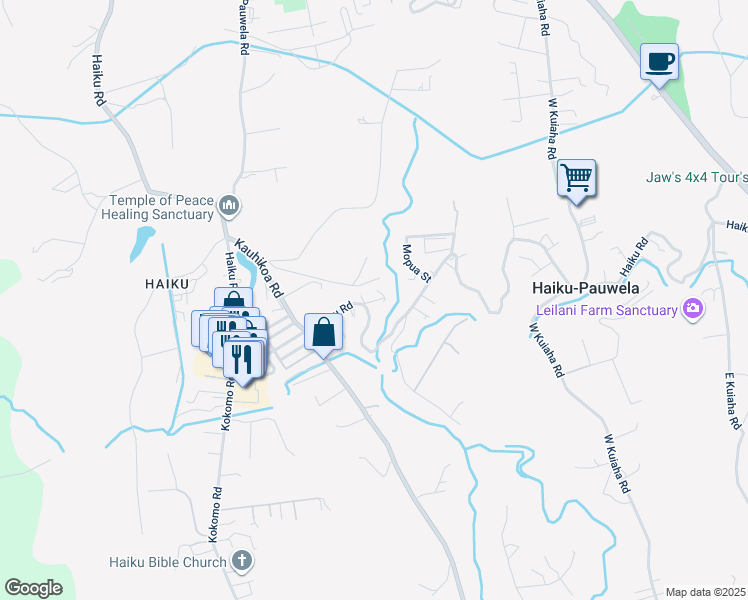 map of restaurants, bars, coffee shops, grocery stores, and more near 791 Aoku Place in Haiku-Pauwela