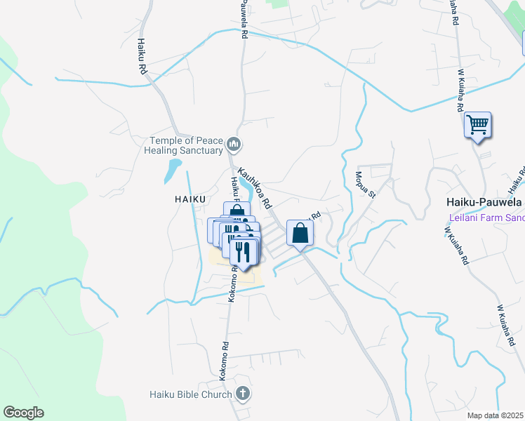 map of restaurants, bars, coffee shops, grocery stores, and more near 704 Kauhikoa Road in Haiku-Pauwela