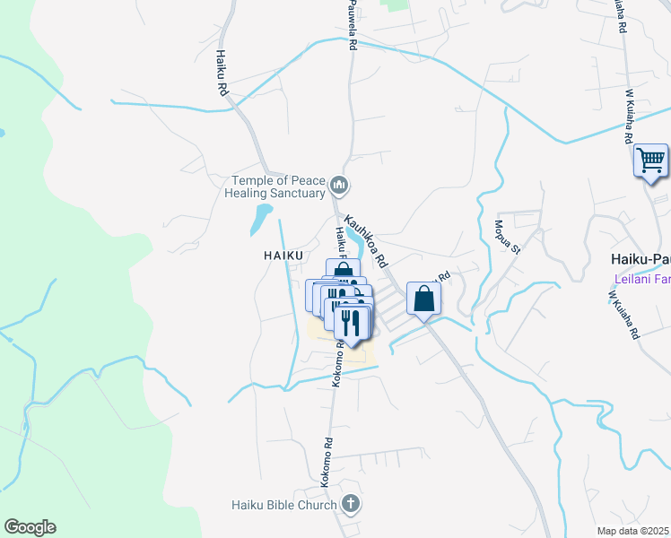 map of restaurants, bars, coffee shops, grocery stores, and more near 7 Laupapa Place in Haiku-Pauwela