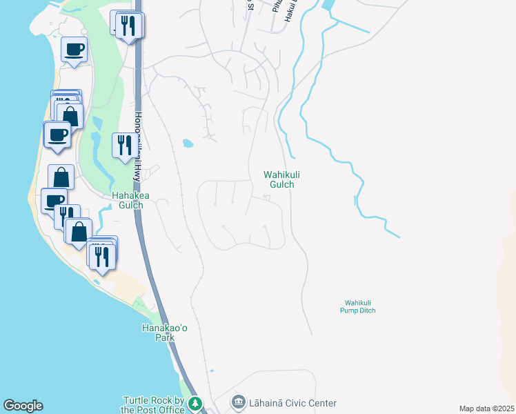 map of restaurants, bars, coffee shops, grocery stores, and more near 975 Anapuni Place in Lahaina