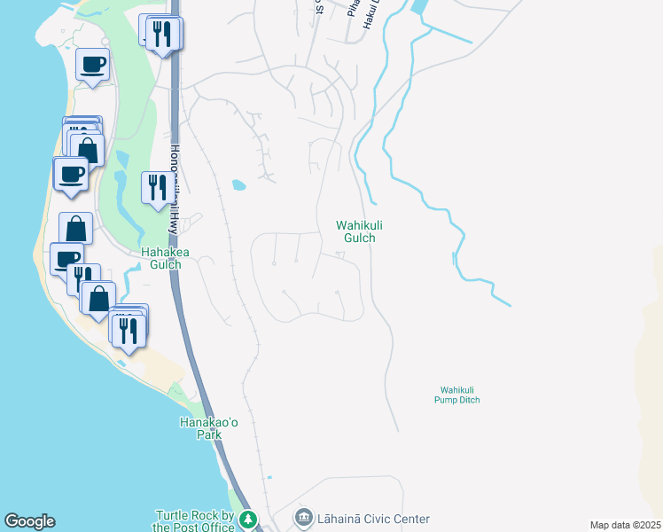 map of restaurants, bars, coffee shops, grocery stores, and more near 877 Anapuni Loop in Lahaina