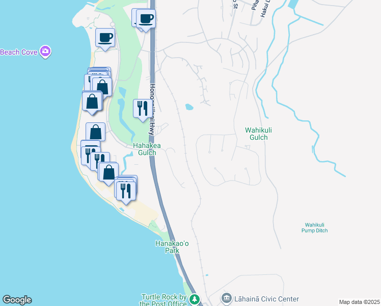 map of restaurants, bars, coffee shops, grocery stores, and more near 204 Anapuni Loop in Lahaina