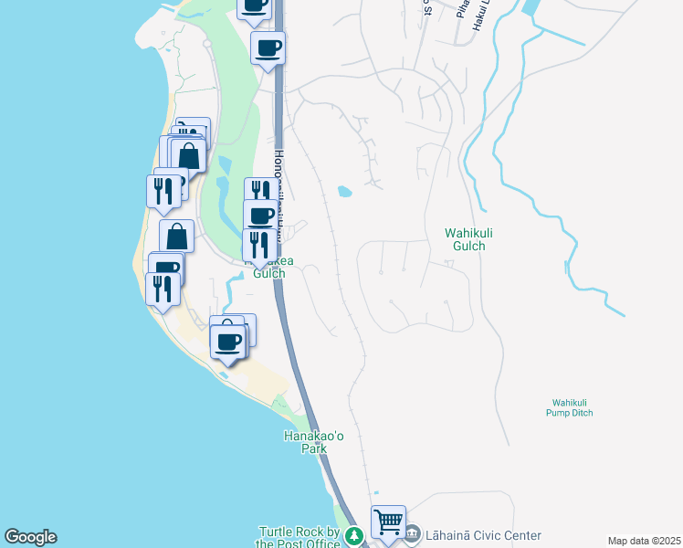 map of restaurants, bars, coffee shops, grocery stores, and more near 204 Anapuni Loop in Lahaina