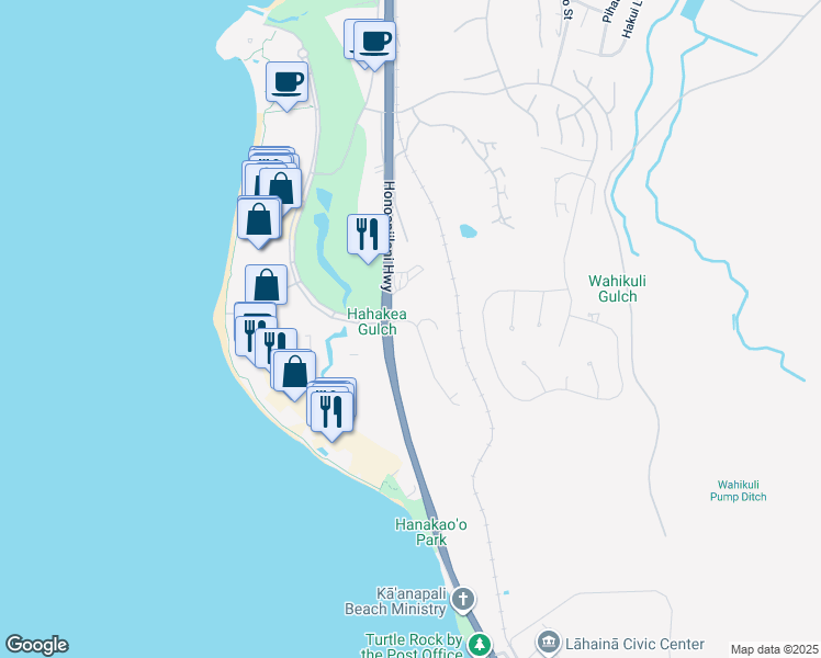 map of restaurants, bars, coffee shops, grocery stores, and more near 40 Halelo Street in Lahaina