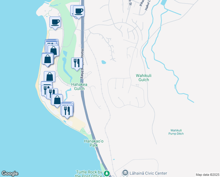 map of restaurants, bars, coffee shops, grocery stores, and more near 207 Anapuni Loop in Lahaina