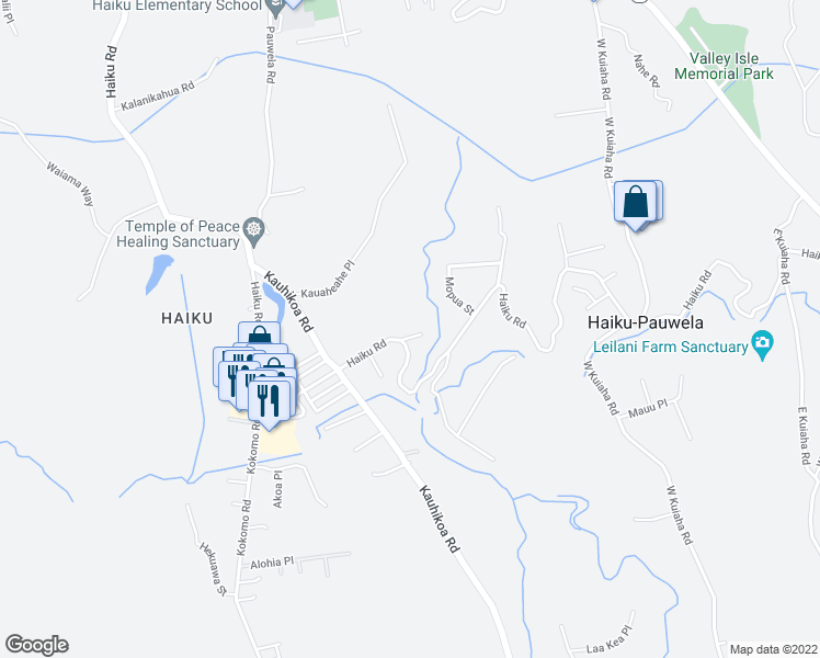 map of restaurants, bars, coffee shops, grocery stores, and more near 791 Aoku Place in Haiku-Pauwela
