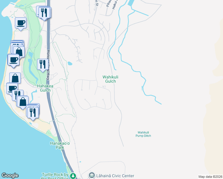 map of restaurants, bars, coffee shops, grocery stores, and more near 804 Anapuni Loop in Lahaina