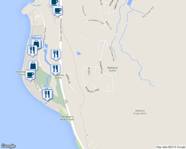 map of restaurants, bars, coffee shops, grocery stores, and more near 86 Kaulele Place in Lahaina
