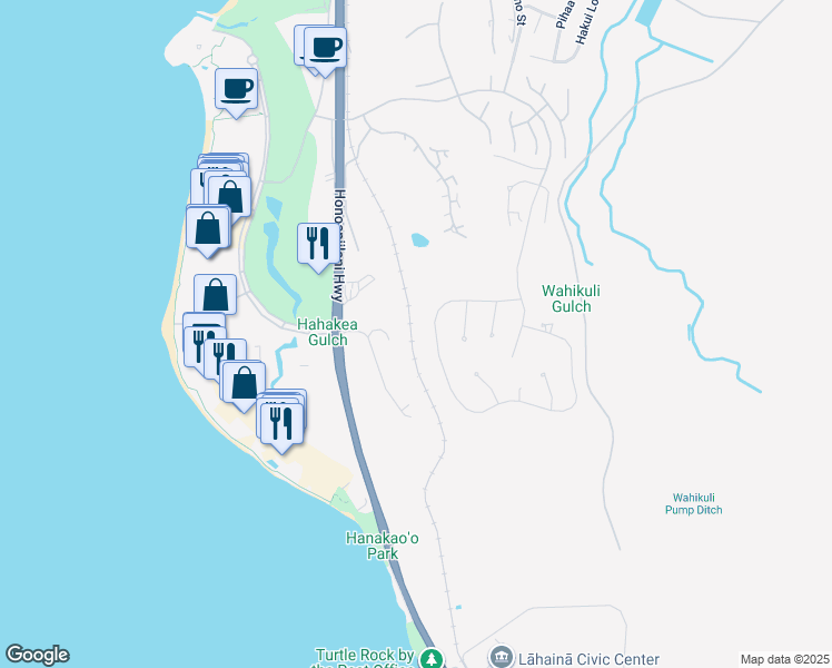 map of restaurants, bars, coffee shops, grocery stores, and more near 184 Anapuni Loop in Lahaina