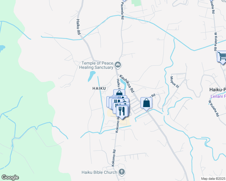 map of restaurants, bars, coffee shops, grocery stores, and more near 22 Laupapa Place in Haiku-Pauwela