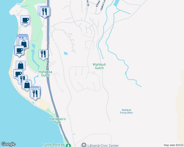 map of restaurants, bars, coffee shops, grocery stores, and more near 844 Anapuni Loop in Lahaina