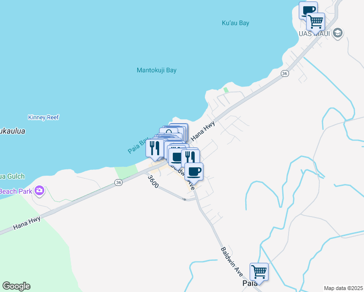map of restaurants, bars, coffee shops, grocery stores, and more near Emi Place in Paia