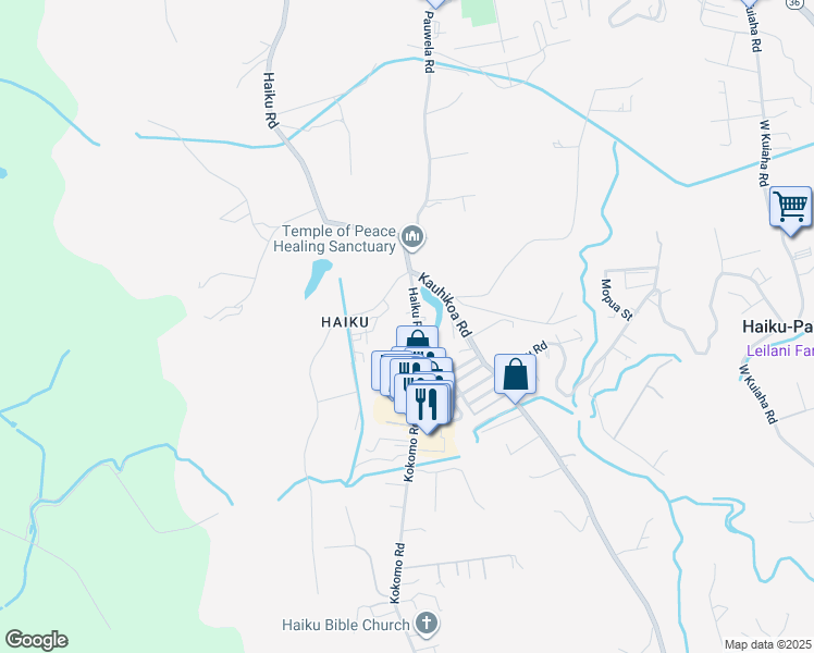 map of restaurants, bars, coffee shops, grocery stores, and more near 8 Laupapa Place in Haiku-Pauwela