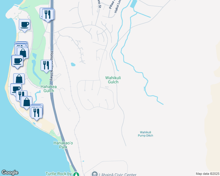 map of restaurants, bars, coffee shops, grocery stores, and more near 844 Anapuni Loop in Lahaina