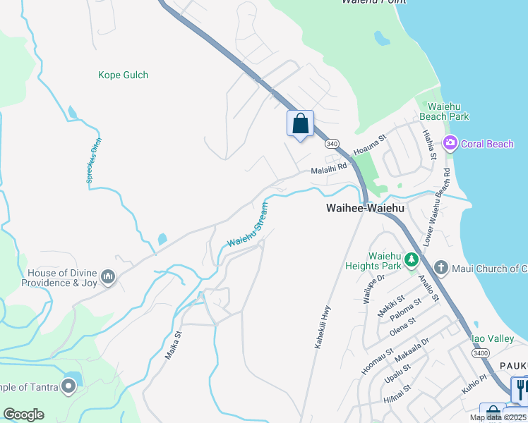 map of restaurants, bars, coffee shops, grocery stores, and more near Malaihi Road in Maui County