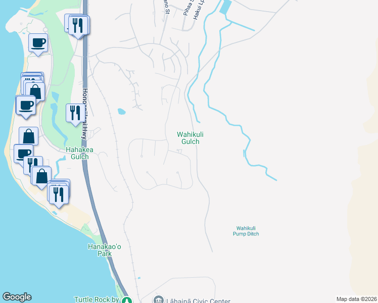 map of restaurants, bars, coffee shops, grocery stores, and more near 824 Anapuni Loop in Lahaina