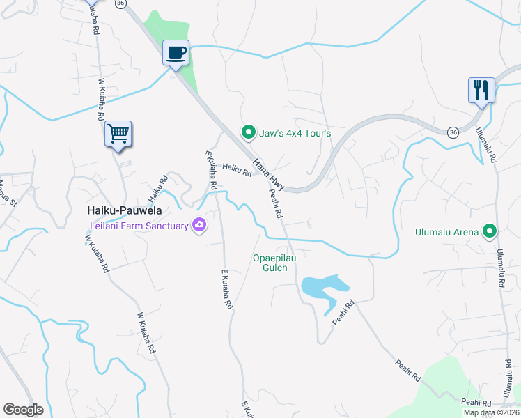 map of restaurants, bars, coffee shops, grocery stores, and more near 120 Peahi Road in Haiku-Pauwela