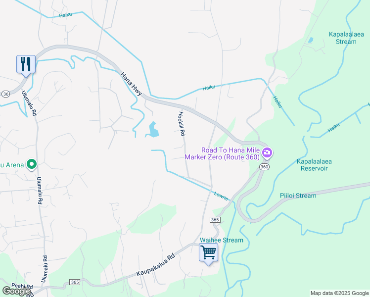 map of restaurants, bars, coffee shops, grocery stores, and more near Hookili Road in Haiku-Pauwela