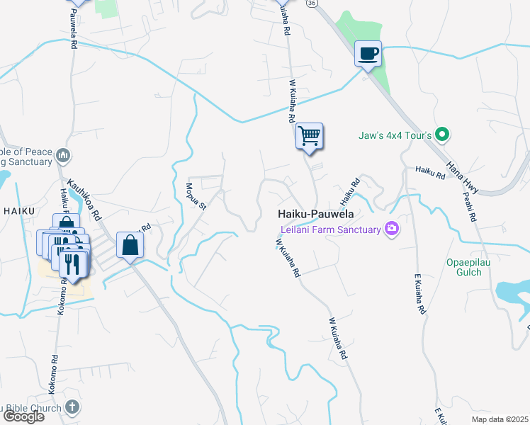 map of restaurants, bars, coffee shops, grocery stores, and more near 862 Kili Place in Haiku-Pauwela