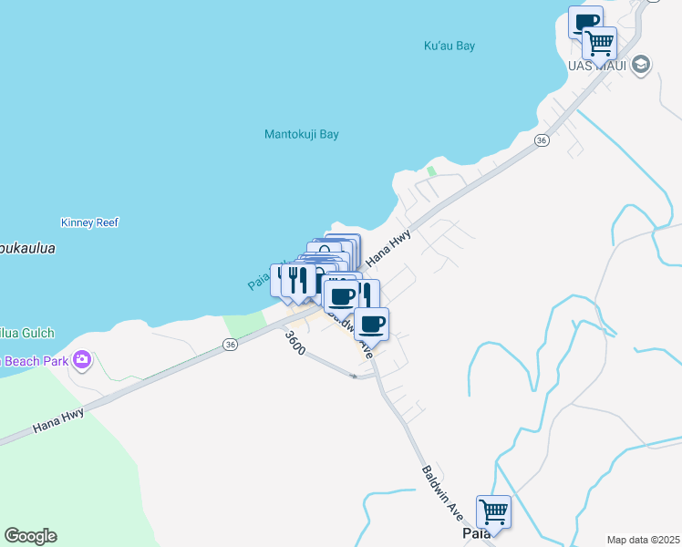map of restaurants, bars, coffee shops, grocery stores, and more near Emi Place in Paia