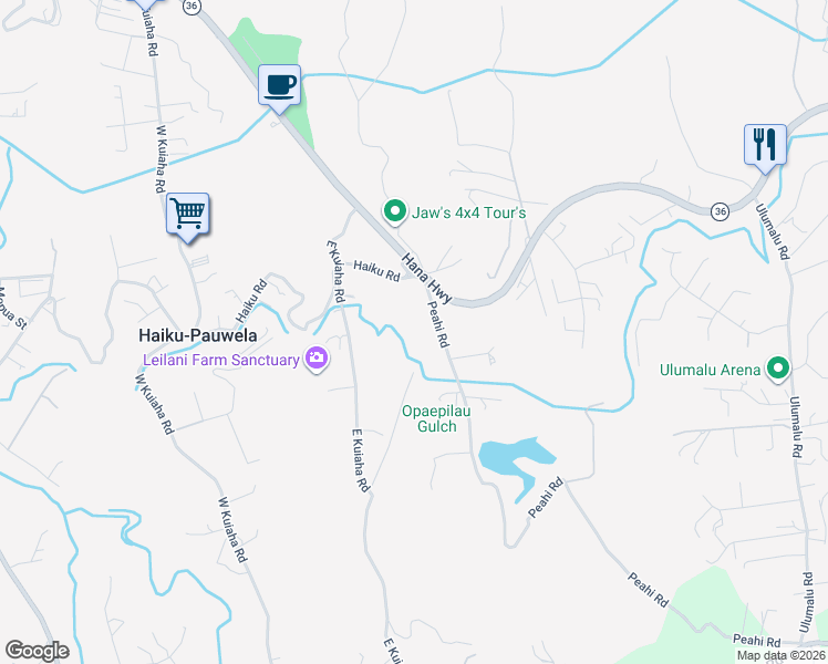 map of restaurants, bars, coffee shops, grocery stores, and more near 120 Peahi Road in Haiku-Pauwela