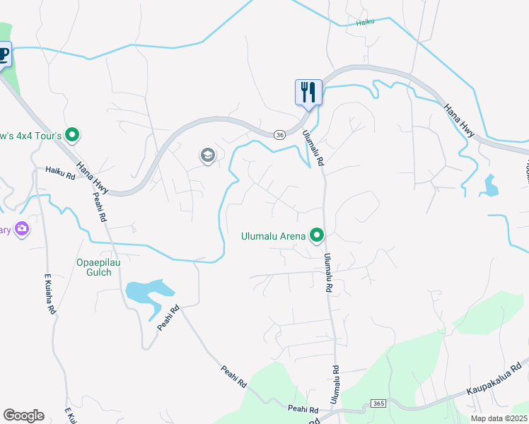 map of restaurants, bars, coffee shops, grocery stores, and more near 206 Laniloa Way in Haiku-Pauwela