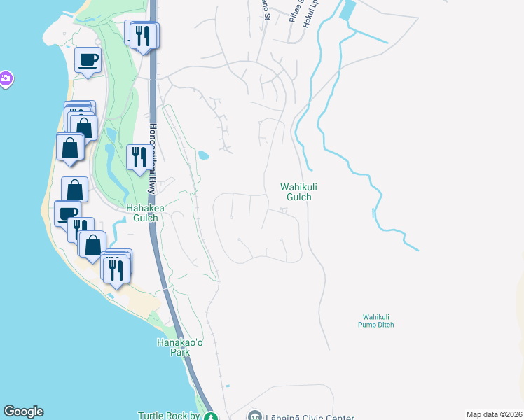 map of restaurants, bars, coffee shops, grocery stores, and more near 950 Anapuni Place in Lahaina