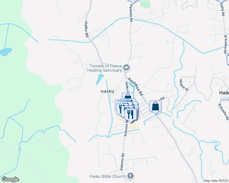 map of restaurants, bars, coffee shops, grocery stores, and more near 187 Auwaha Street in Haiku-Pauwela