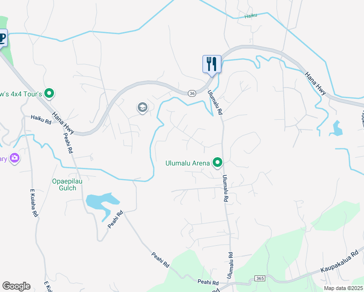 map of restaurants, bars, coffee shops, grocery stores, and more near 206 Laniloa Way in Haiku-Pauwela