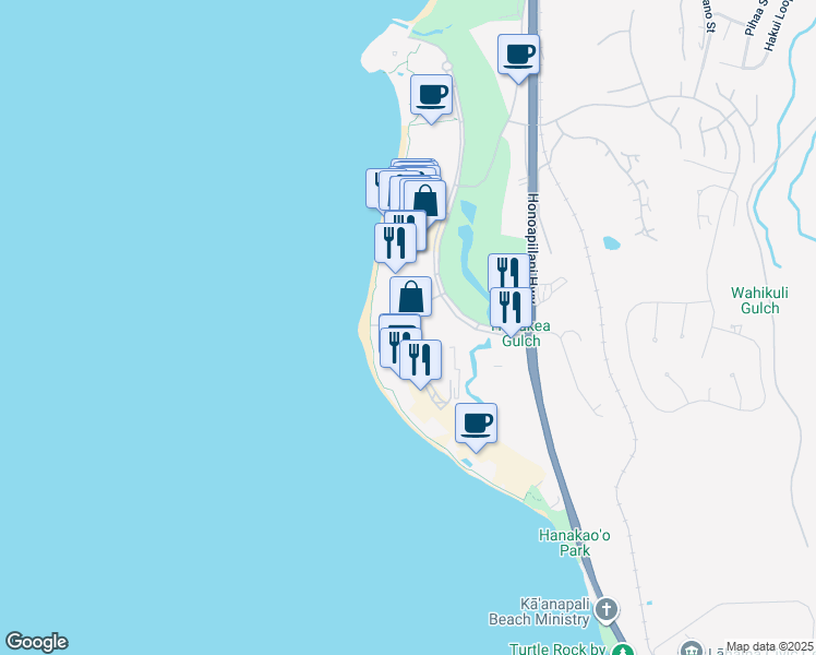 map of restaurants, bars, coffee shops, grocery stores, and more near 50 Nohea Kai Drive in Lahaina